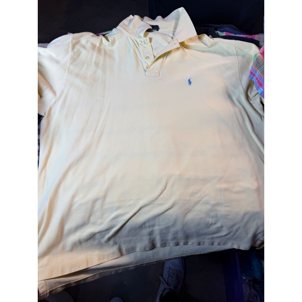 Polo by Ralph Lauren Men's XL Beige Solid Cotton Knit Polo Shirt SS Logo